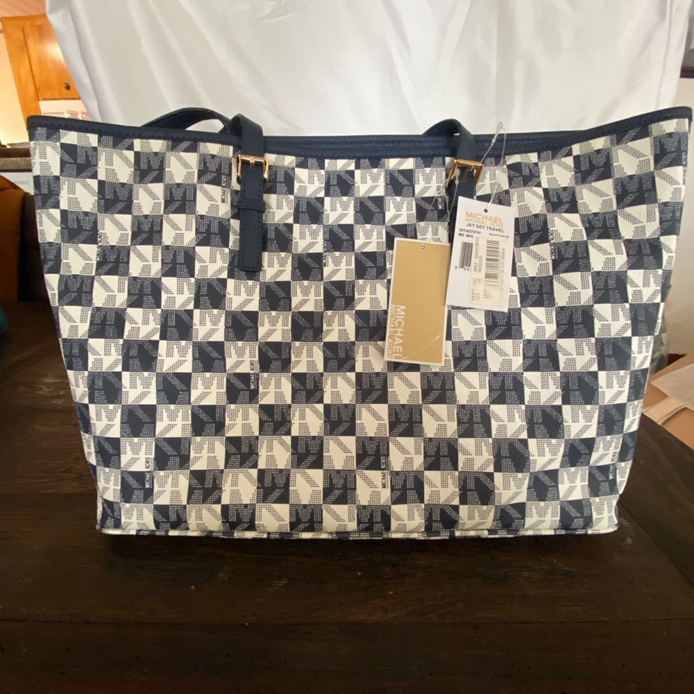 Michael Kors Blue and White Patterned Tote with matching wallet NWT